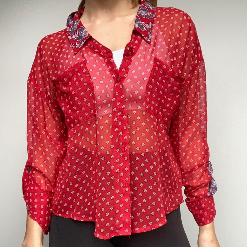 Free People Red Patterned Women's Top